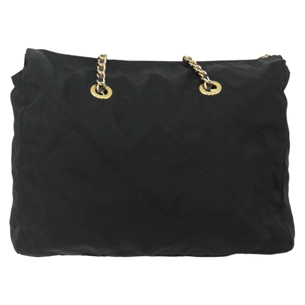PRADA Chain Shoulder Bag Nylon Black Gold Auth bs34840