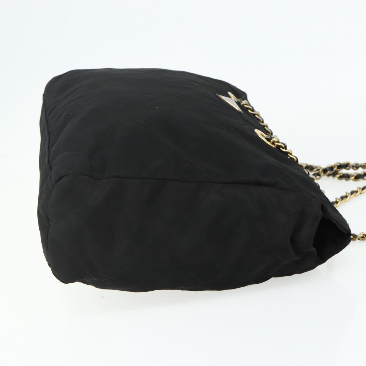 PRADA Chain Shoulder Bag Nylon Black Gold Auth bs34840