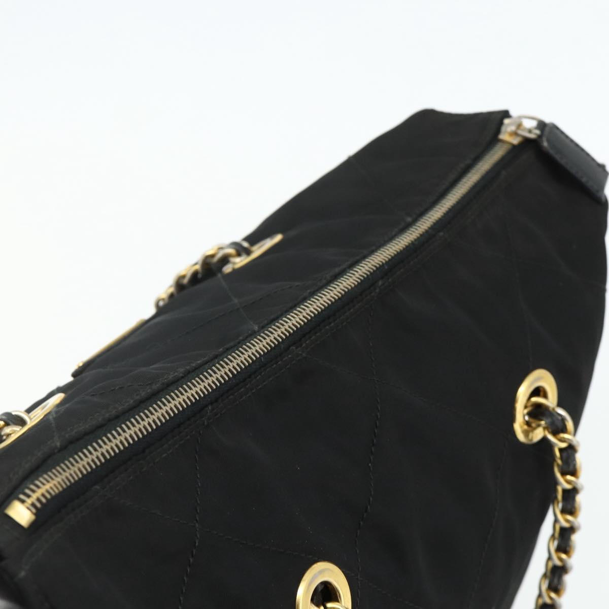 PRADA Chain Shoulder Bag Nylon Black Gold Auth bs34840
