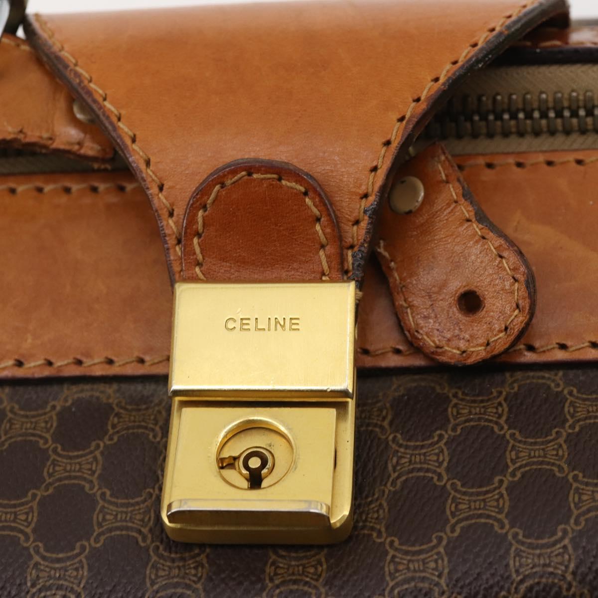 CELINE Macadam Canvas Hand Bag Trunk PVC Leather Brown Gold Auth bs34844A