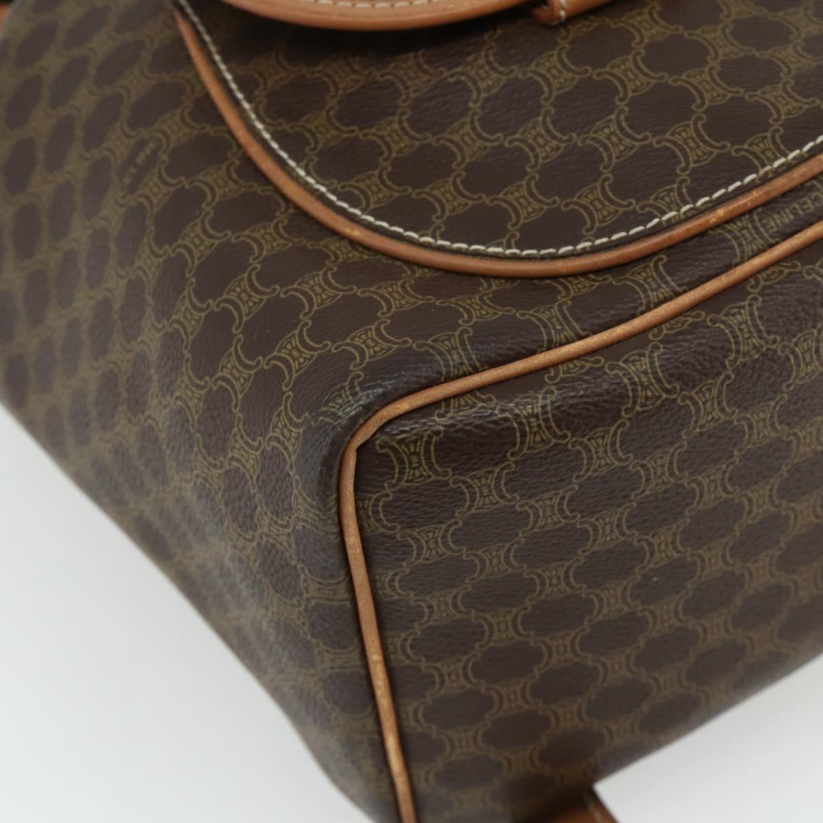 CELINE Macadam Canvas Backpack PVC Leather Brown Gold Auth bs34855