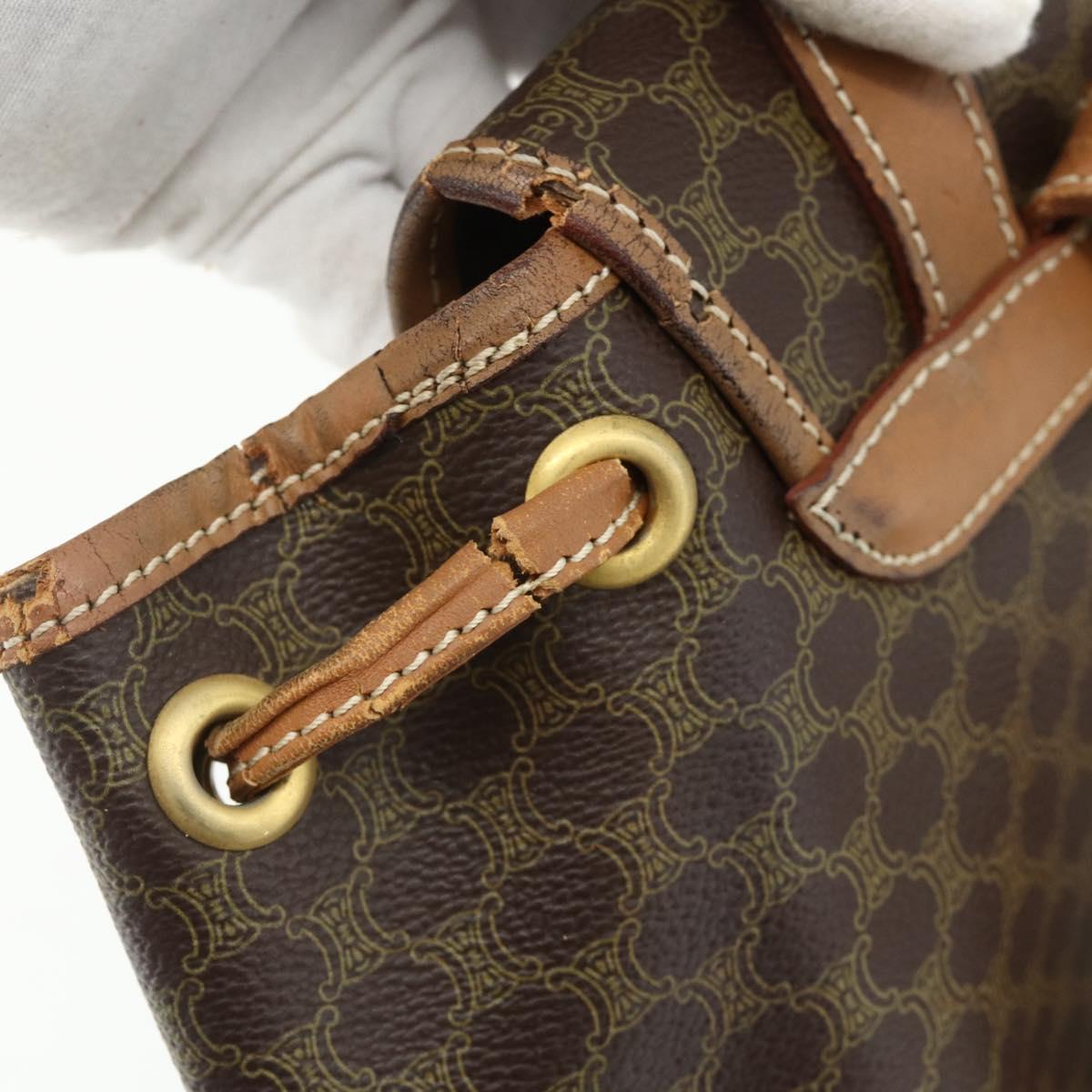 CELINE Macadam Canvas Backpack PVC Leather Brown Gold Auth bs34855