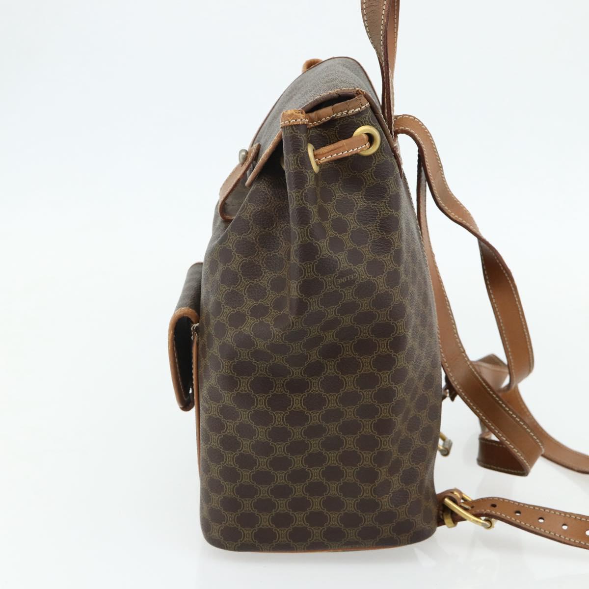 CELINE Macadam Canvas Backpack PVC Leather Brown Gold Auth bs34855
