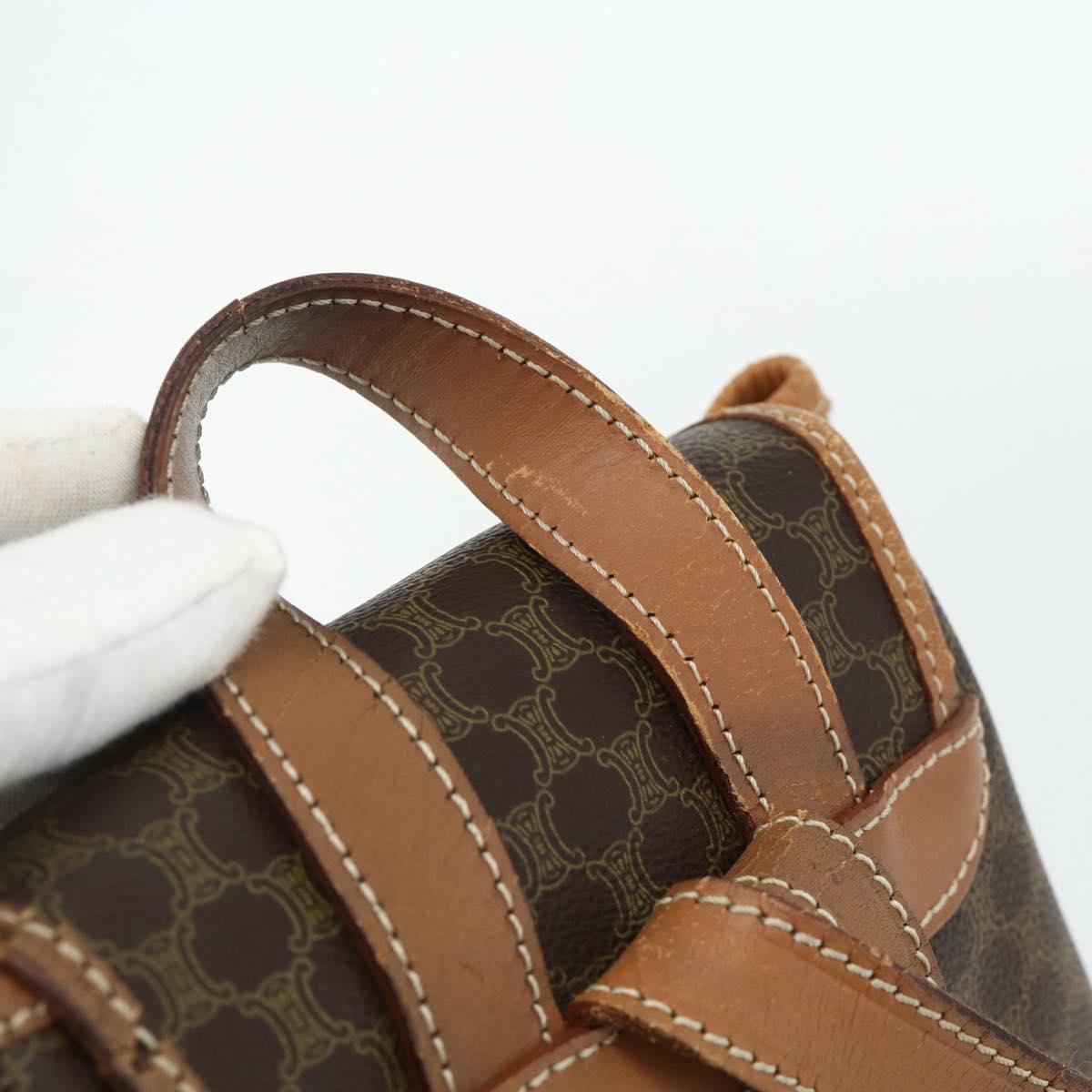 CELINE Macadam Canvas Backpack PVC Leather Brown Gold Auth bs34855