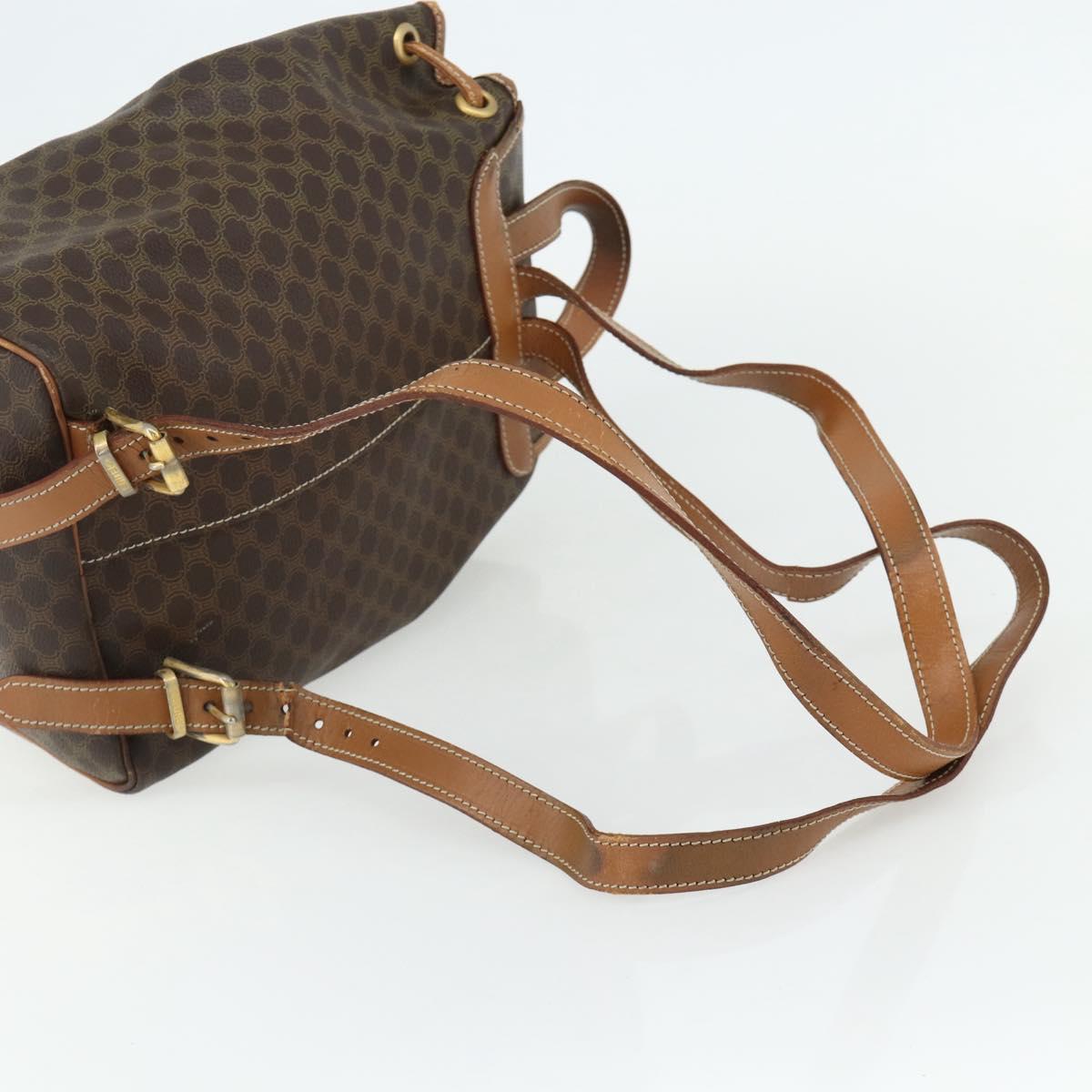 CELINE Macadam Canvas Backpack PVC Leather Brown Gold Auth bs34855