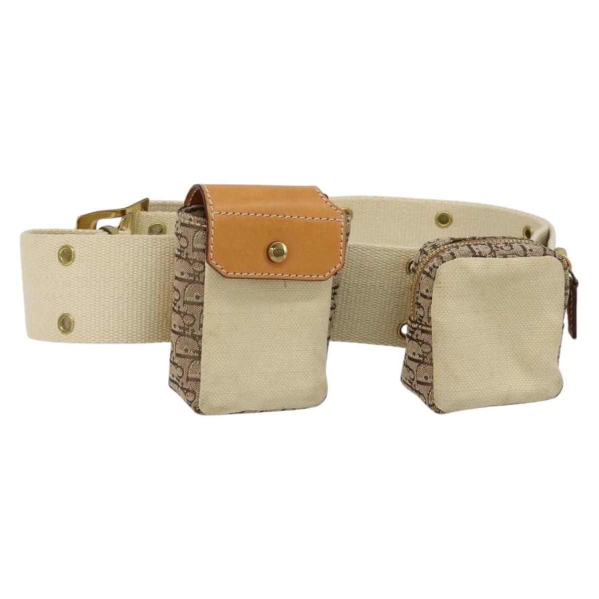 Christian Dior Trotter Canvas Belt Bag Street Chic Beige Gold Auth bs34856A
