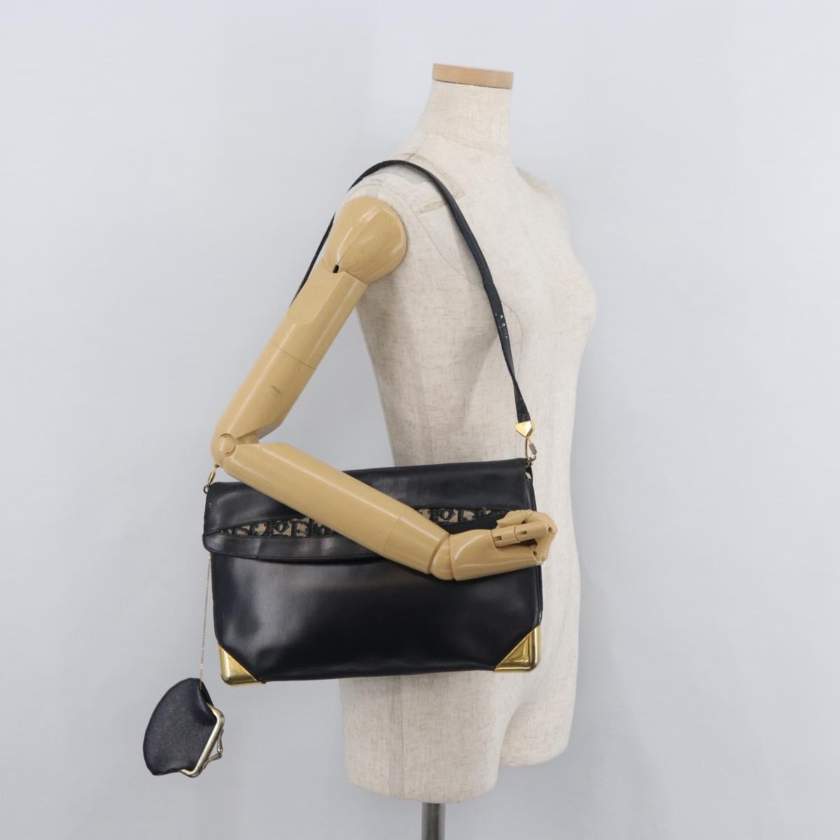 Christian Dior Shoulder Bag Leather Navy Gold Auth bs34858