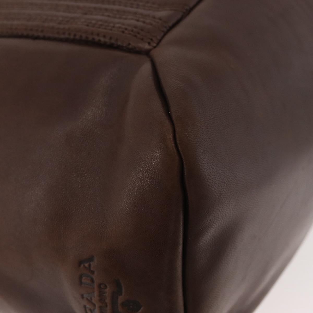 PRADA Hand Bag Leather Brown Gold Auth bs34862