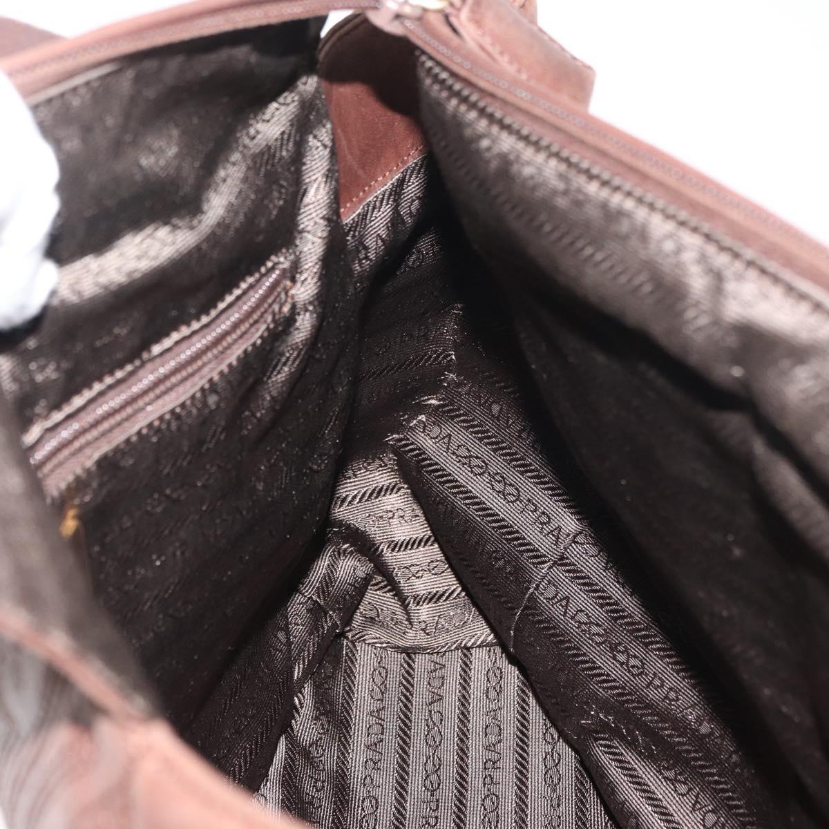 PRADA Hand Bag Leather Brown Gold Auth bs34862