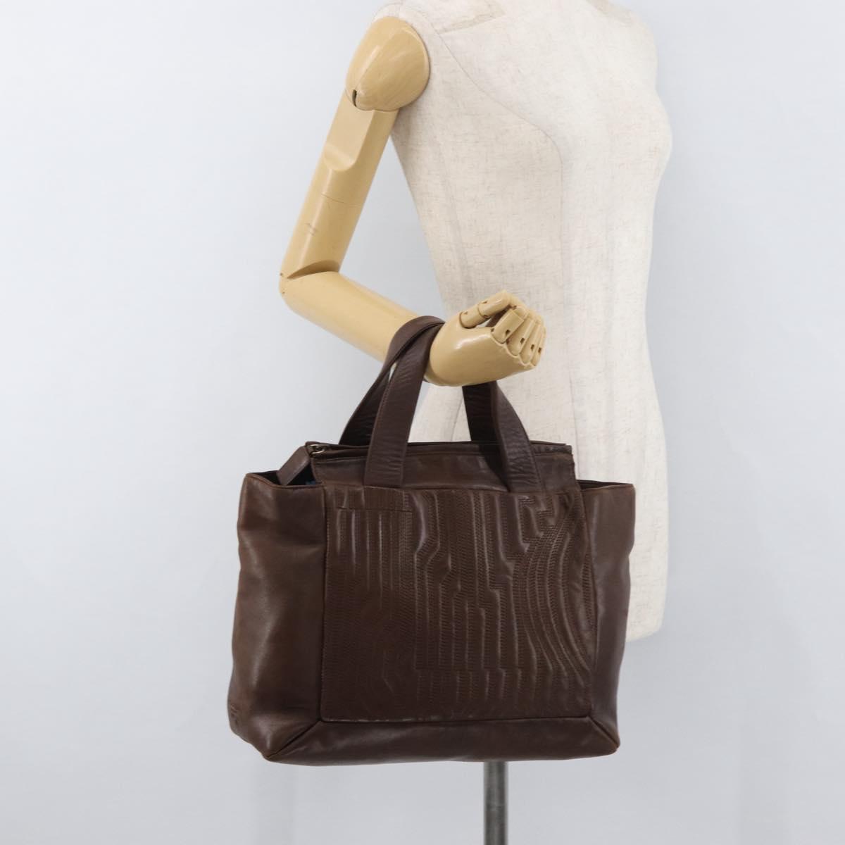 PRADA Hand Bag Leather Brown Gold Auth bs34862