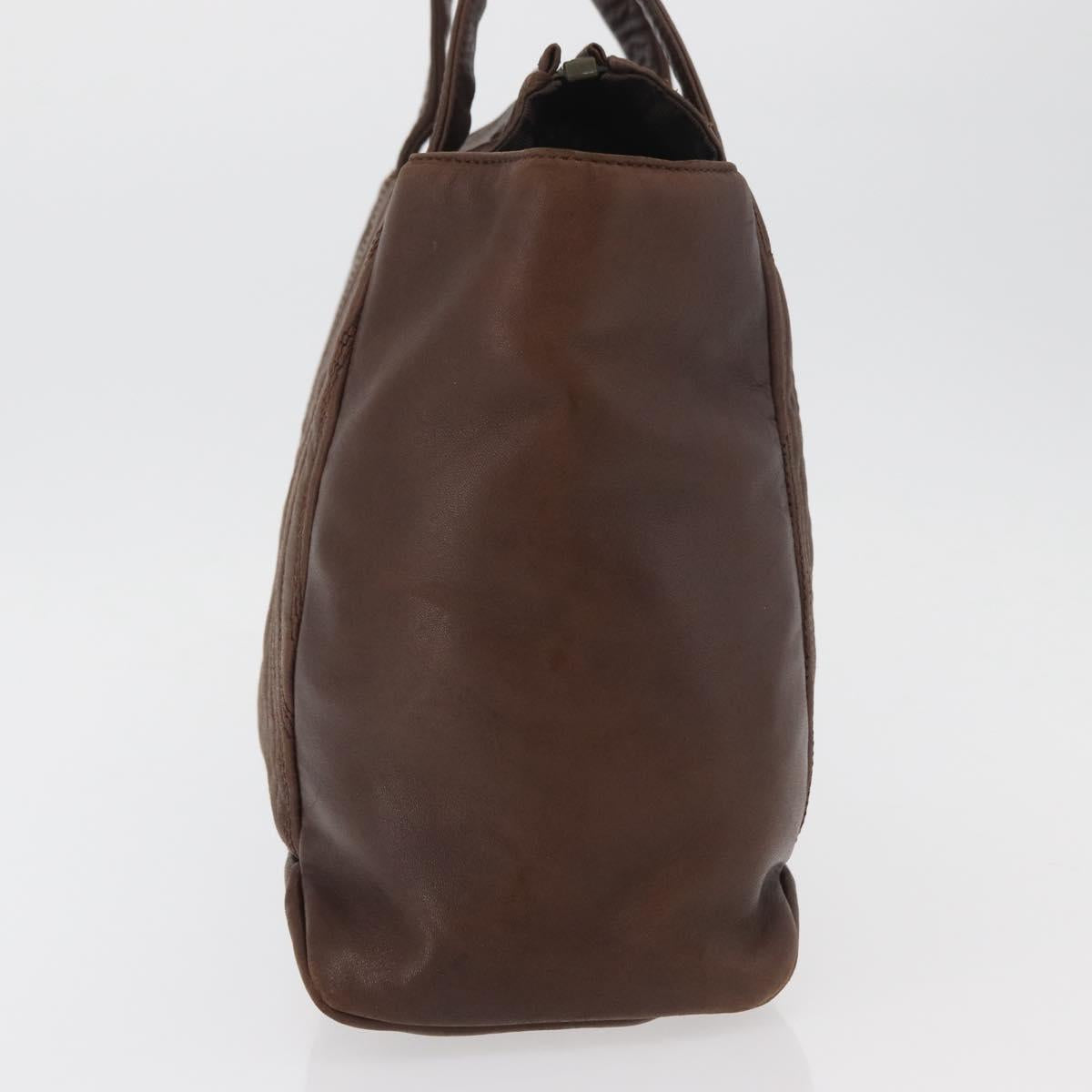 PRADA Hand Bag Leather Brown Gold Auth bs34862