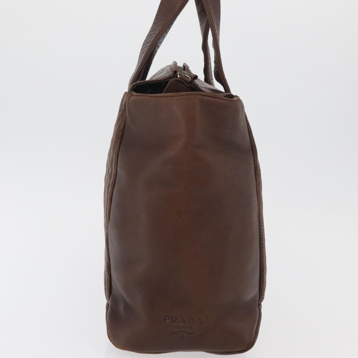 PRADA Hand Bag Leather Brown Gold Auth bs34862