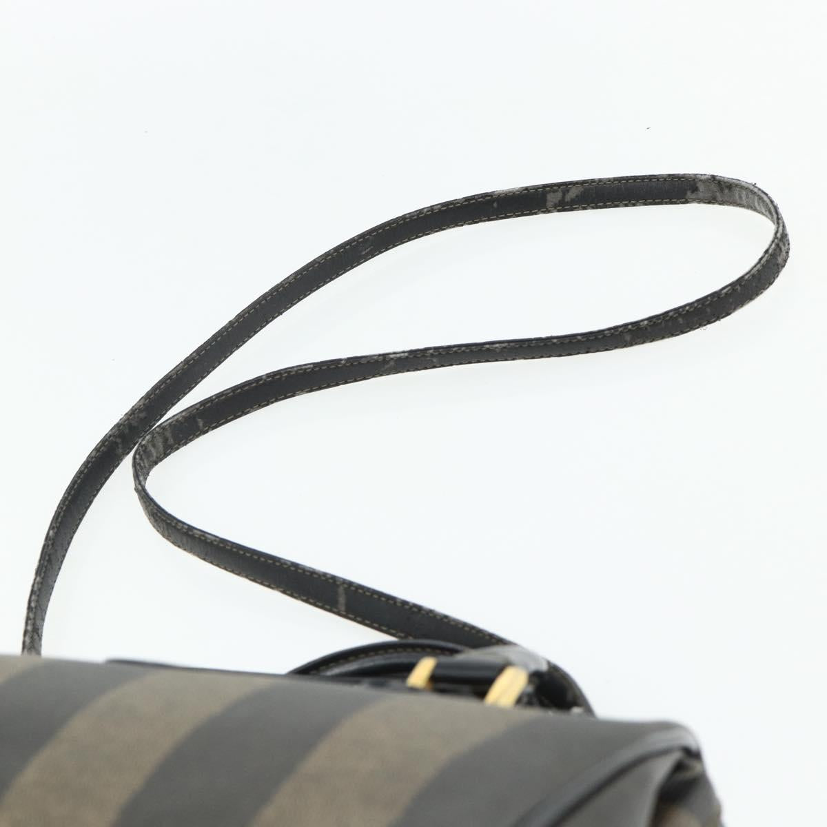 FENDI Pecan Canvas Mini Boston Bag PVC Black Brown Auth bs34863