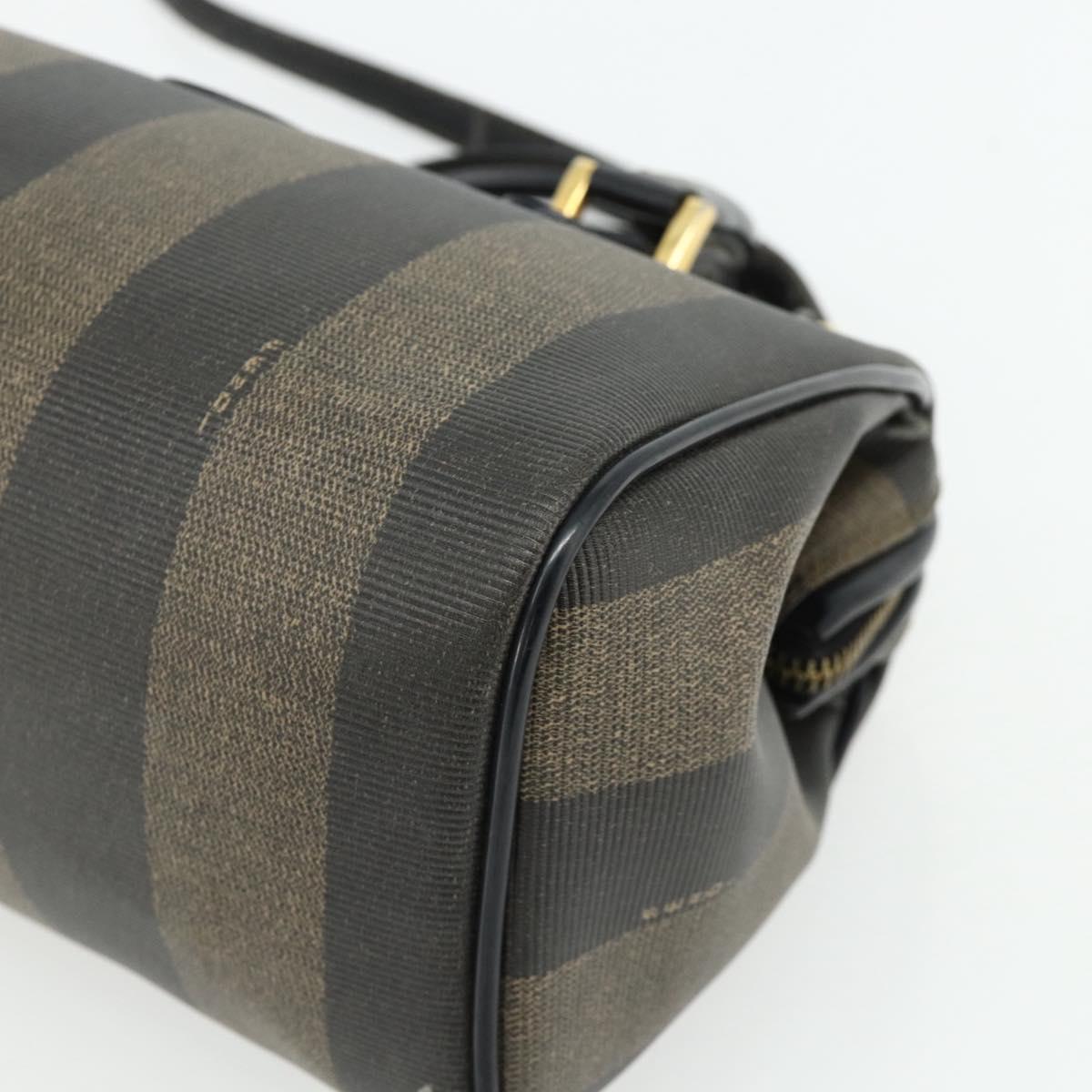 FENDI Pecan Canvas Mini Boston Bag PVC Black Brown Auth bs34863