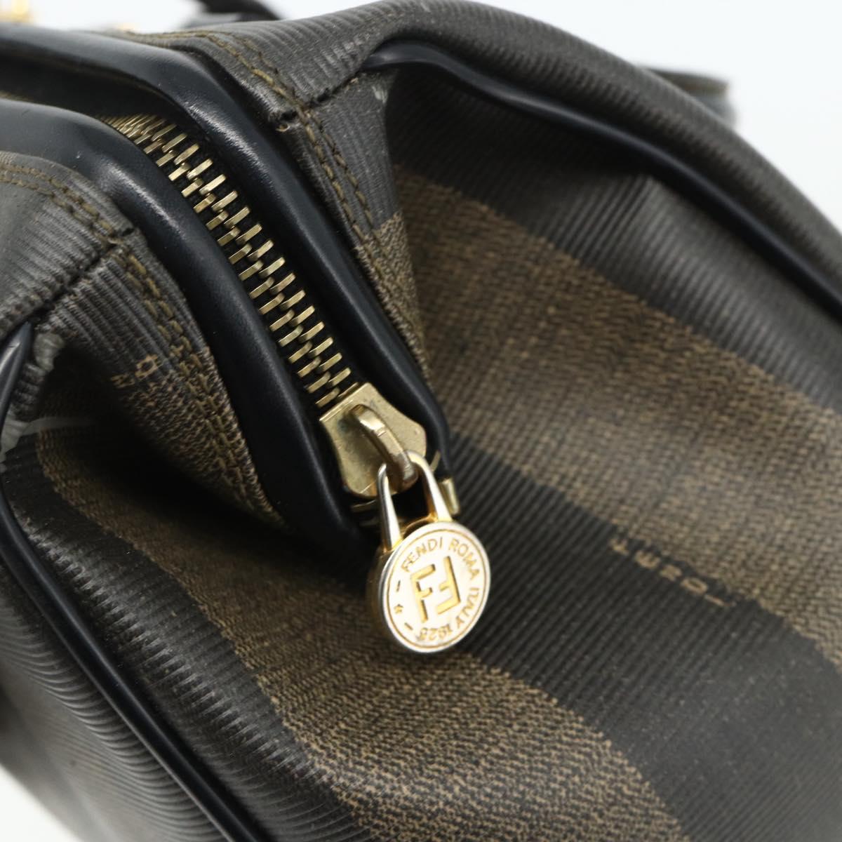 FENDI Pecan Canvas Mini Boston Bag PVC Black Brown Auth bs34863