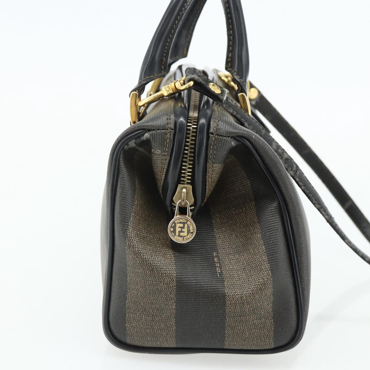 FENDI Pecan Canvas Mini Boston Bag PVC Black Brown Auth bs34863