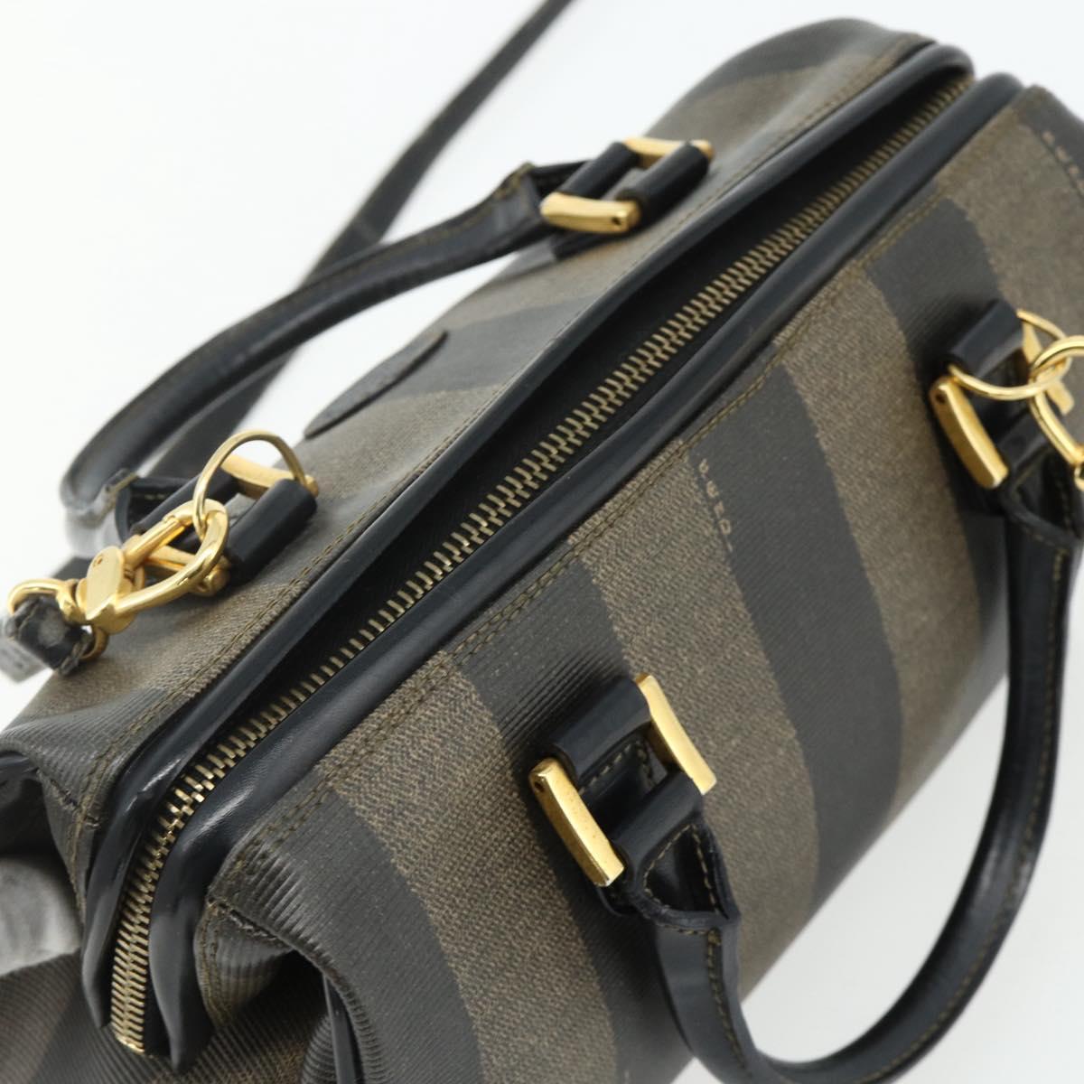 FENDI Pecan Canvas Mini Boston Bag PVC Black Brown Auth bs34863