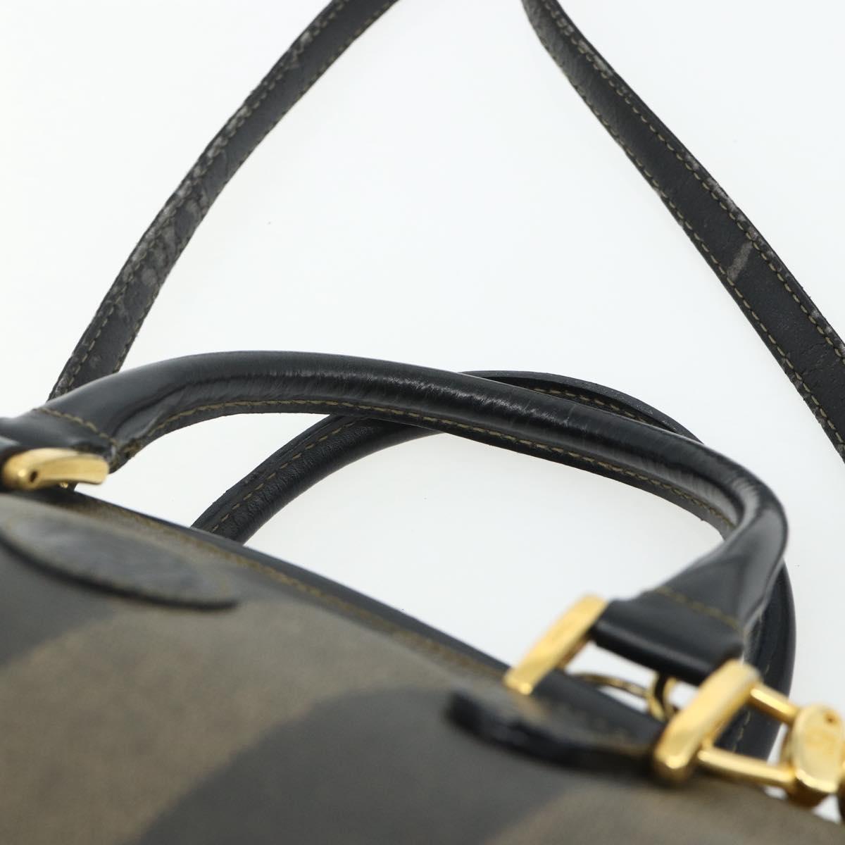 FENDI Pecan Canvas Mini Boston Bag PVC Black Brown Auth bs34863