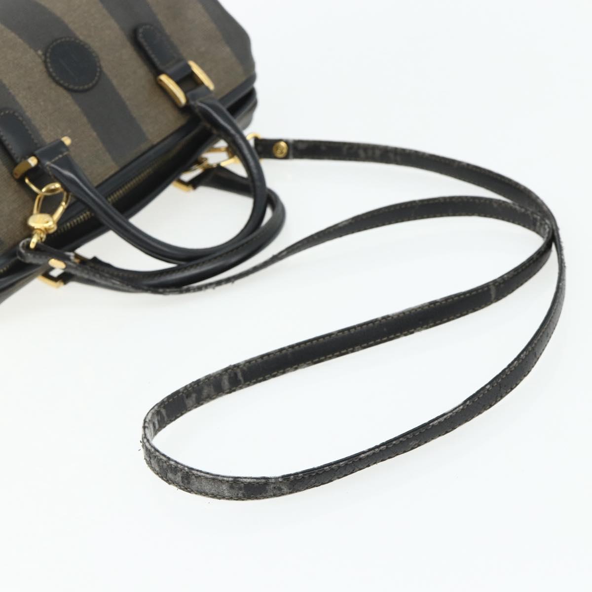 FENDI Pecan Canvas Mini Boston Bag PVC Black Brown Auth bs34863