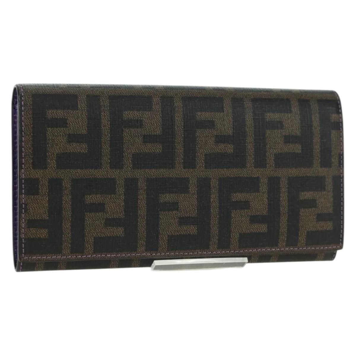 FENDI Zucca Canvas Long Wallet PVC Black Brown Auth bs34866A