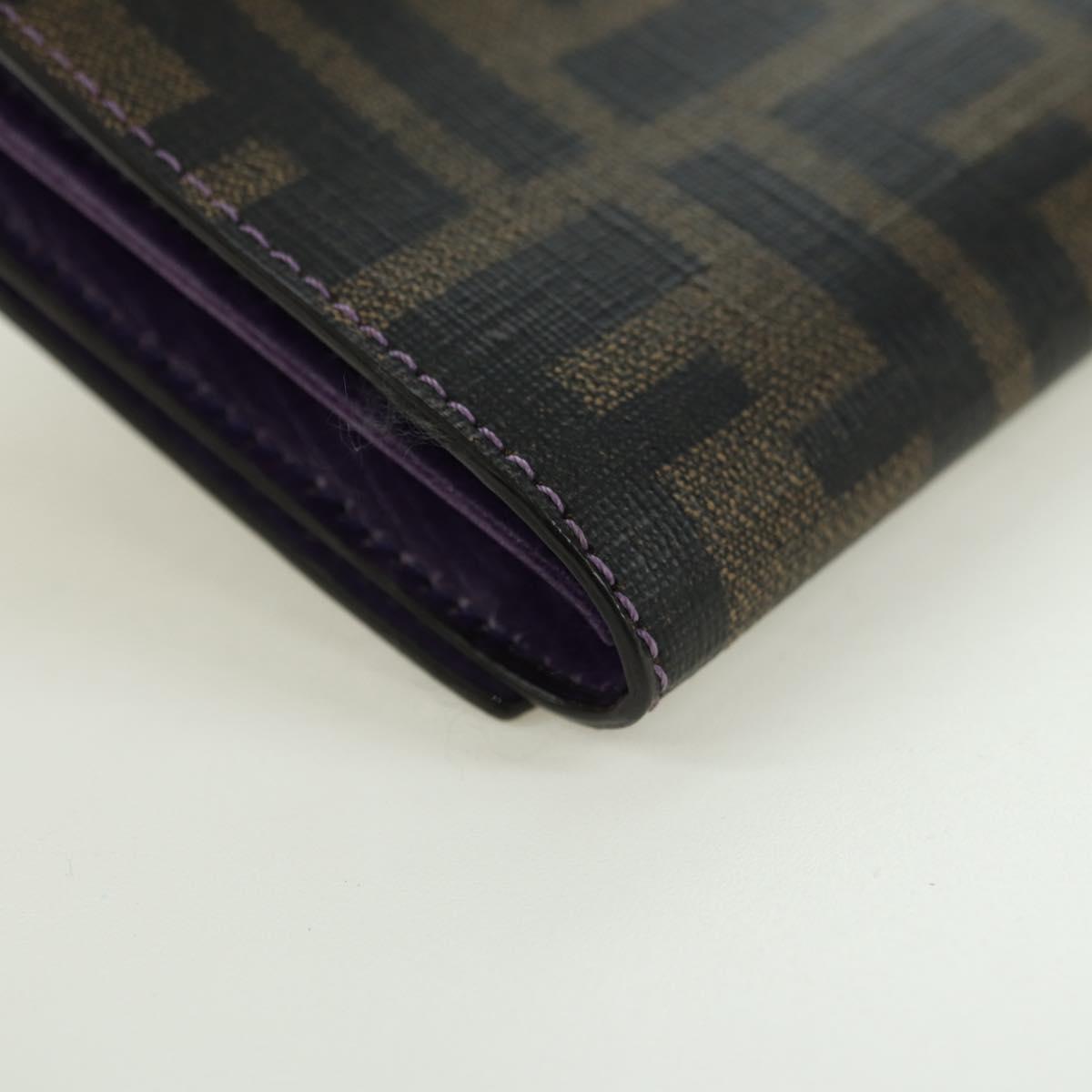 FENDI Zucca Canvas Long Wallet PVC Black Brown Auth bs34866A