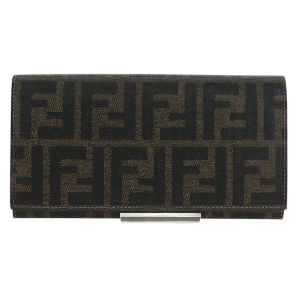 FENDI Zucca Canvas Long Wallet PVC Black Brown Auth bs34866A