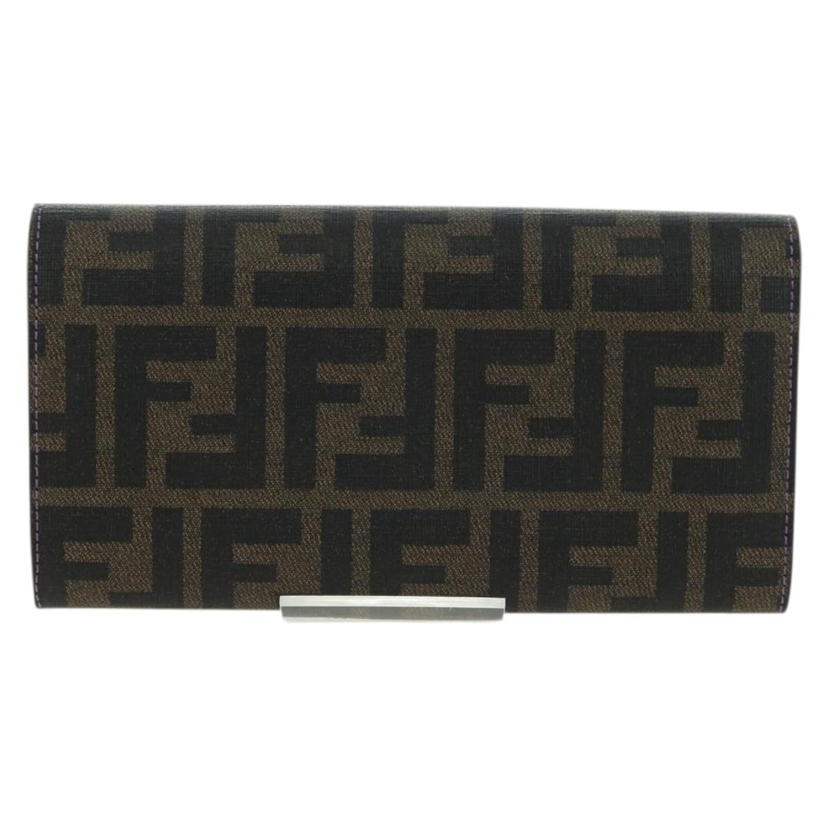 FENDI Zucca Canvas Long Wallet PVC Black Brown Auth bs34866A