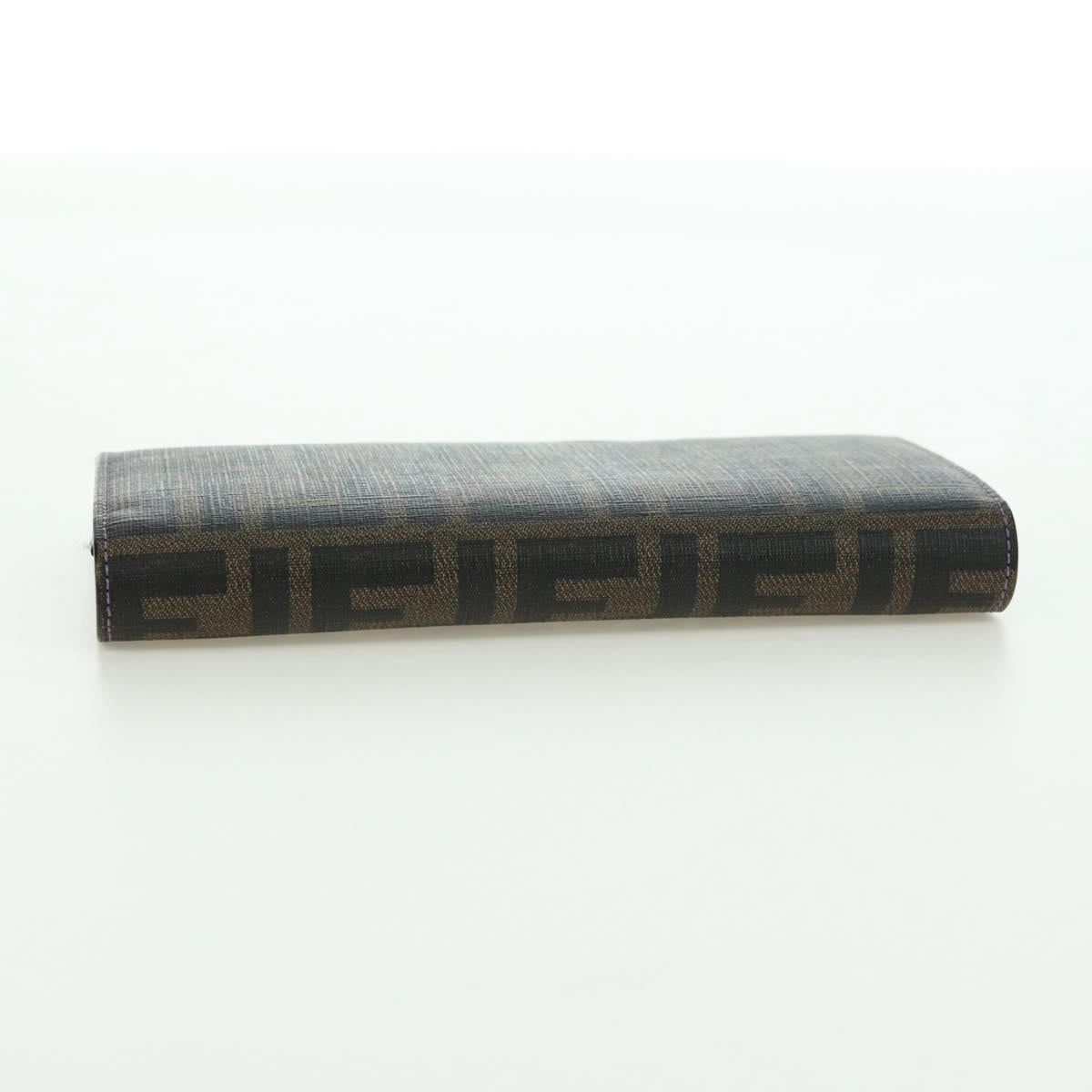 FENDI Zucca Canvas Long Wallet PVC Black Brown Auth bs34866A