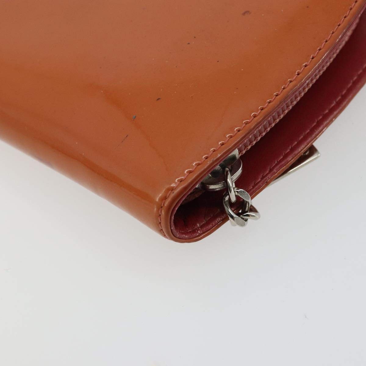 CHANEL Long Wallet Patent leather Orange Silver CC Auth bs34871