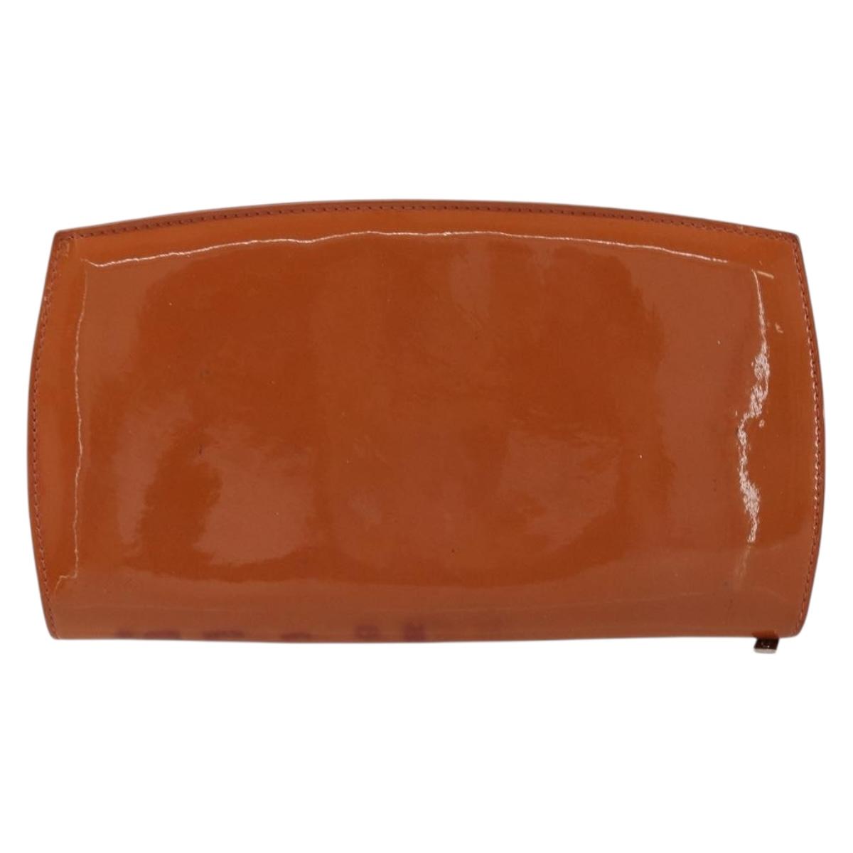CHANEL Long Wallet Patent leather Orange Silver CC Auth bs34871