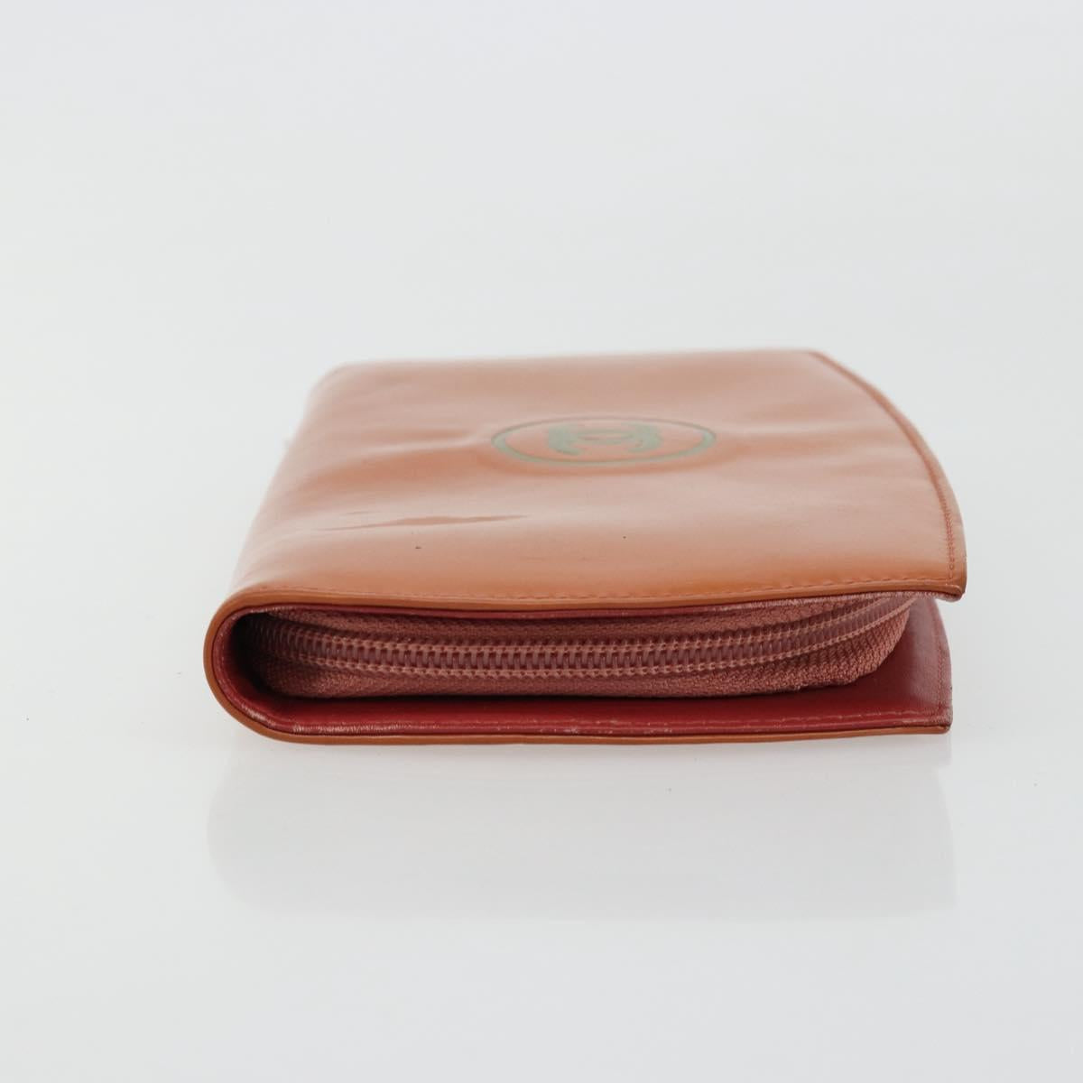 CHANEL Long Wallet Patent leather Orange Silver CC Auth bs34871