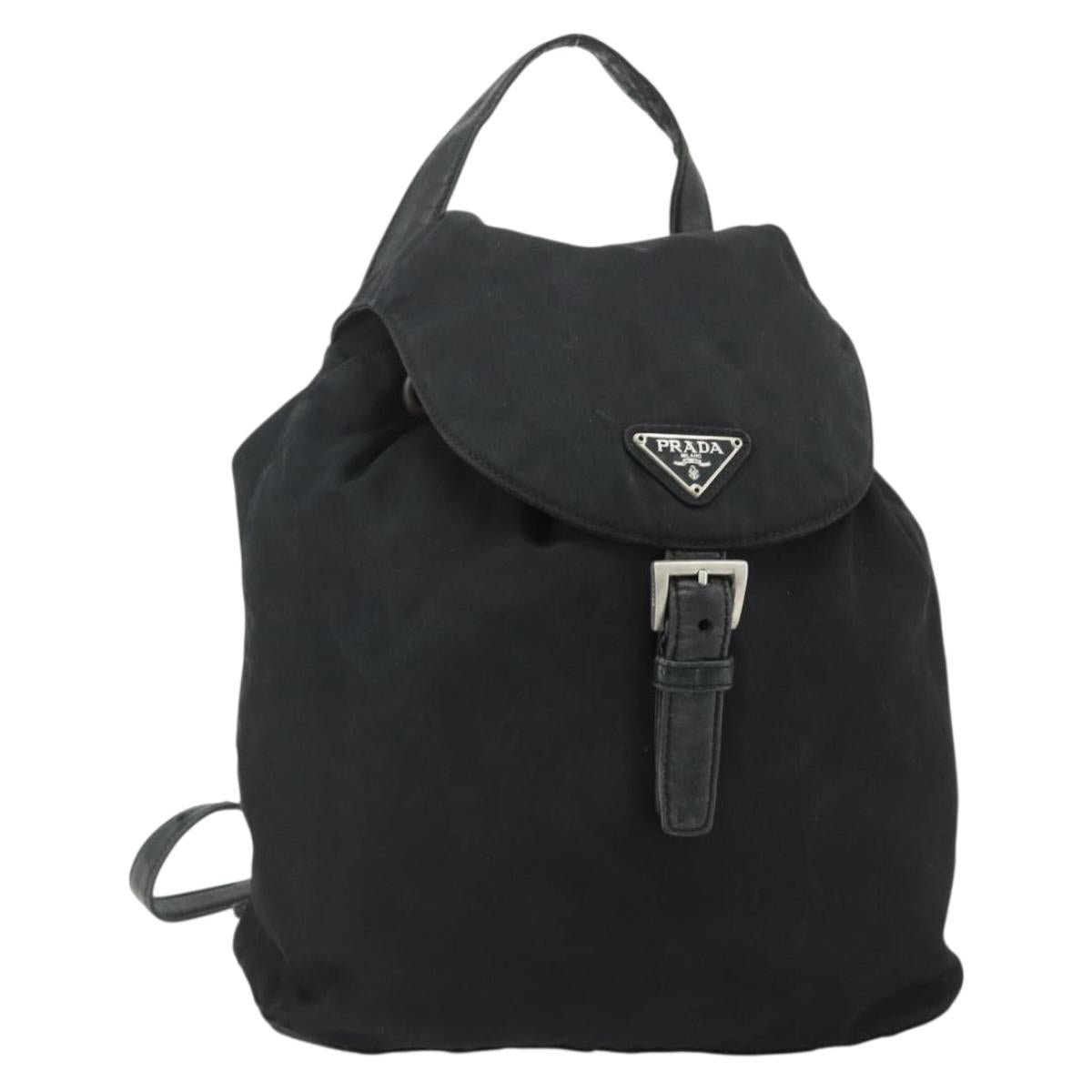 PRADA Chain Shoulder Backpack Nylon Black Silver Auth bs34877A