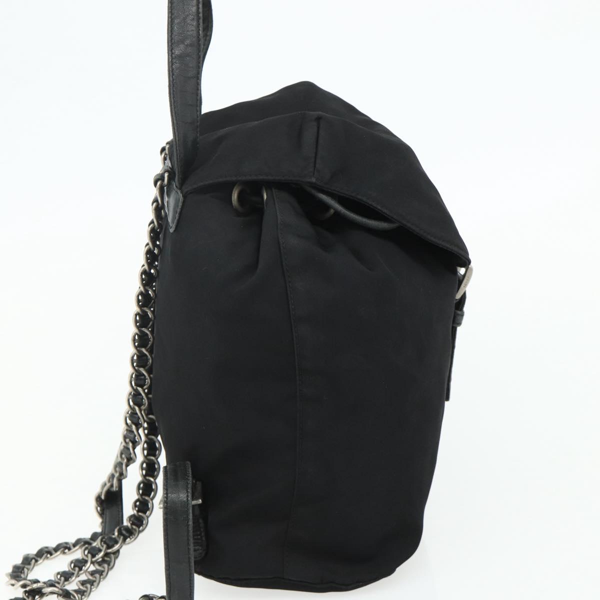 PRADA Chain Shoulder Backpack Nylon Black Silver Auth bs34877A