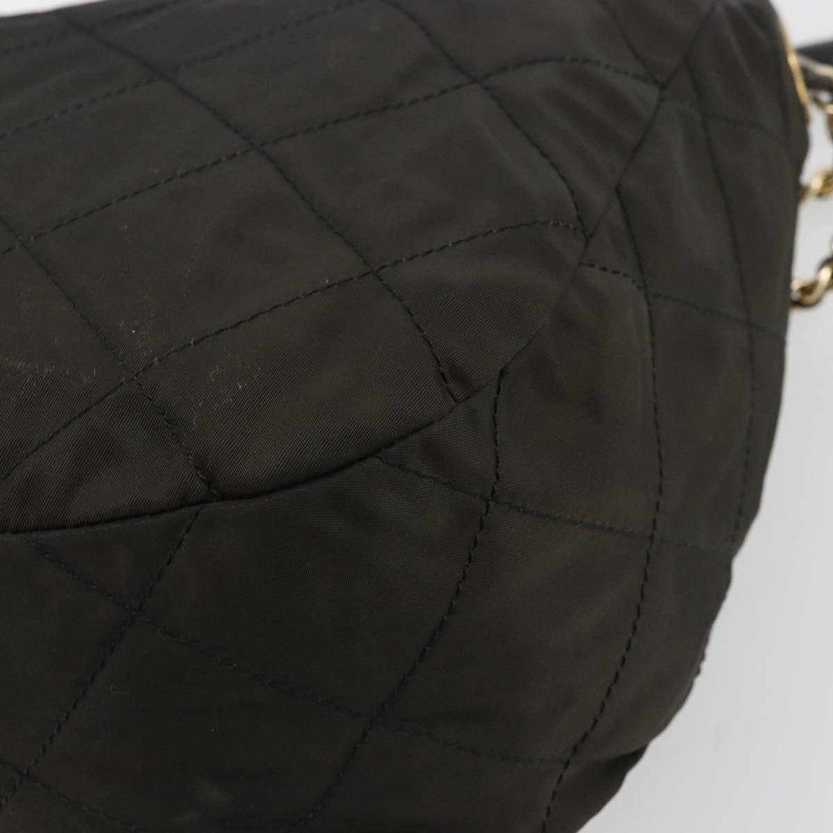 PRADA Chain Shoulder Bag Nylon Black Gold Auth bs34879A