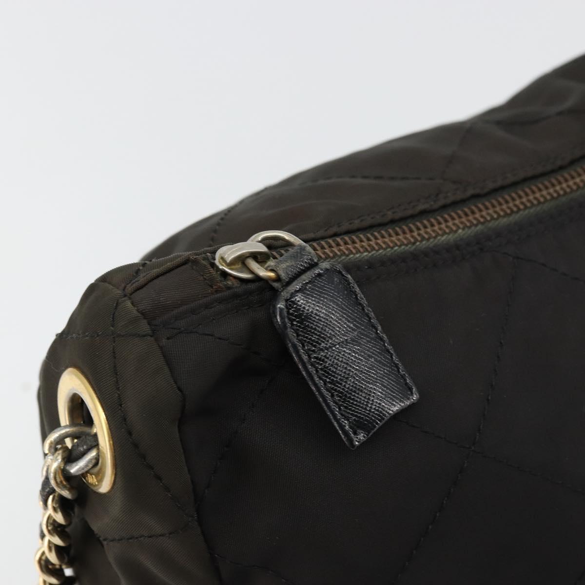 PRADA Chain Shoulder Bag Nylon Black Gold Auth bs34879A