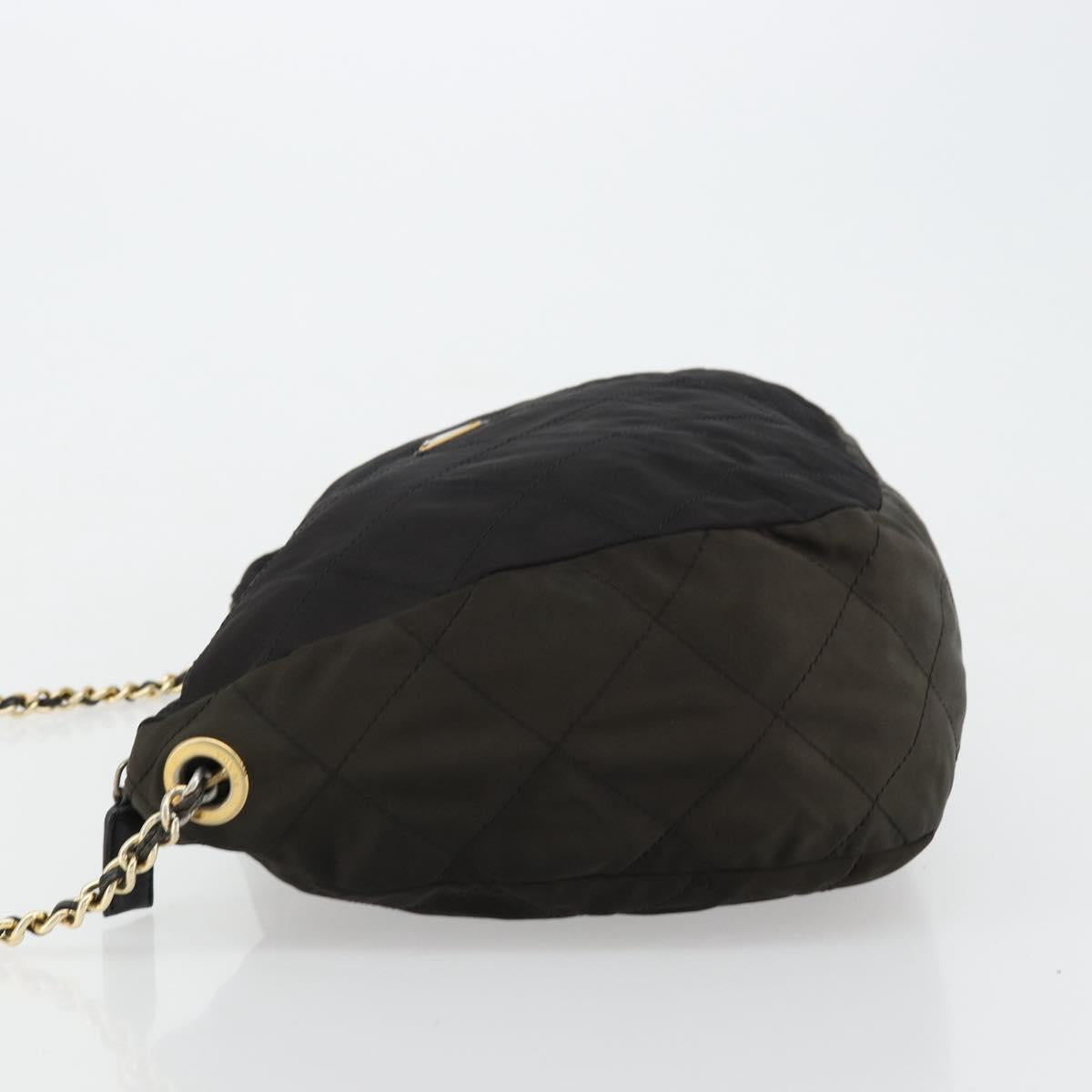 PRADA Chain Shoulder Bag Nylon Black Gold Auth bs34879A