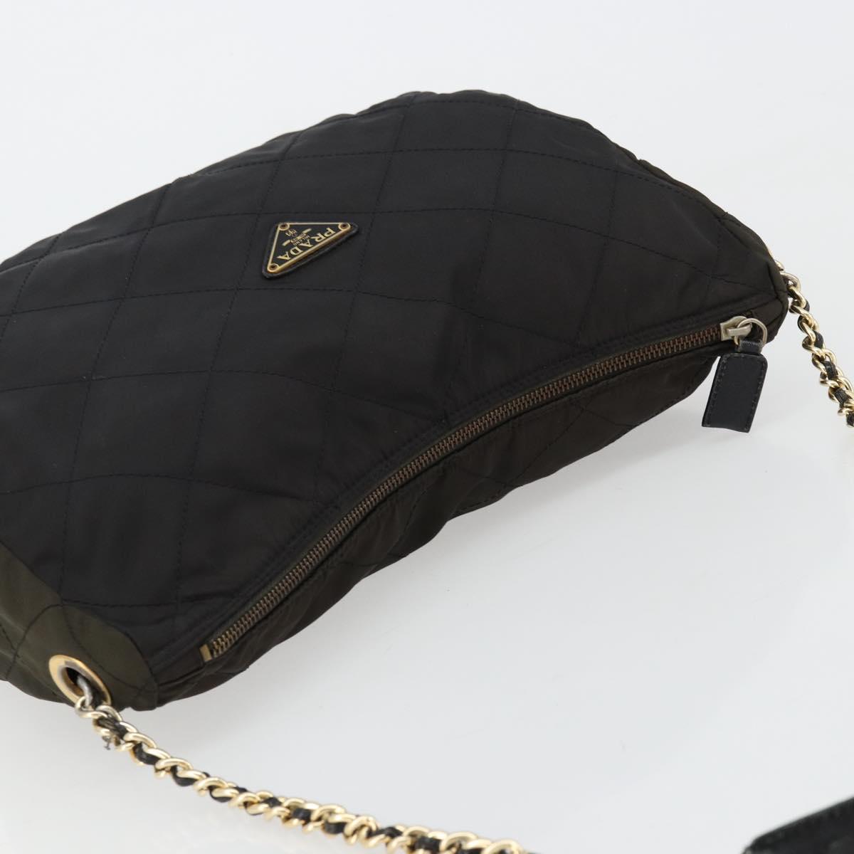 PRADA Chain Shoulder Bag Nylon Black Gold Auth bs34879A