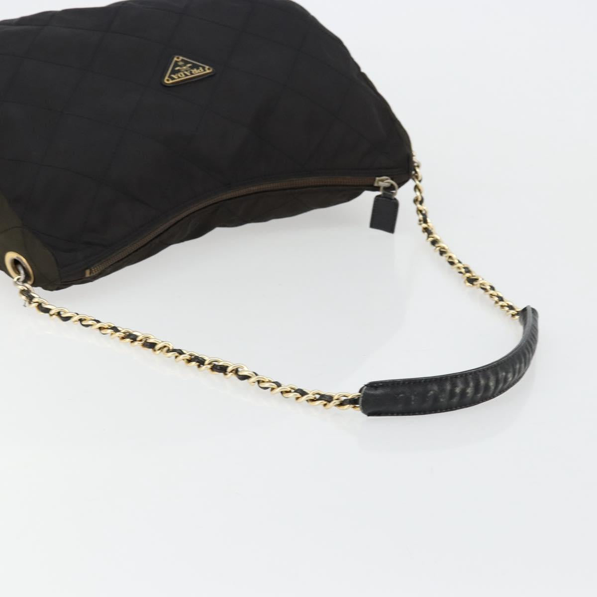 PRADA Chain Shoulder Bag Nylon Black Gold Auth bs34879A