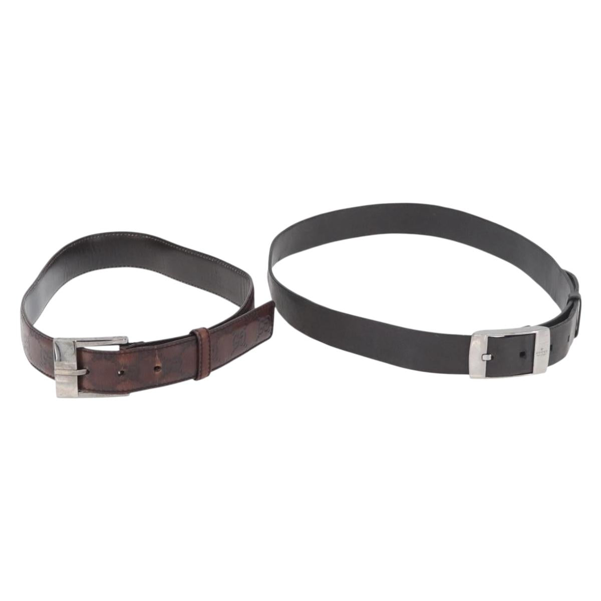 GUCCI GG Canvas Guccissima Belt Leather 2 Set Beige Black Auth bs34884