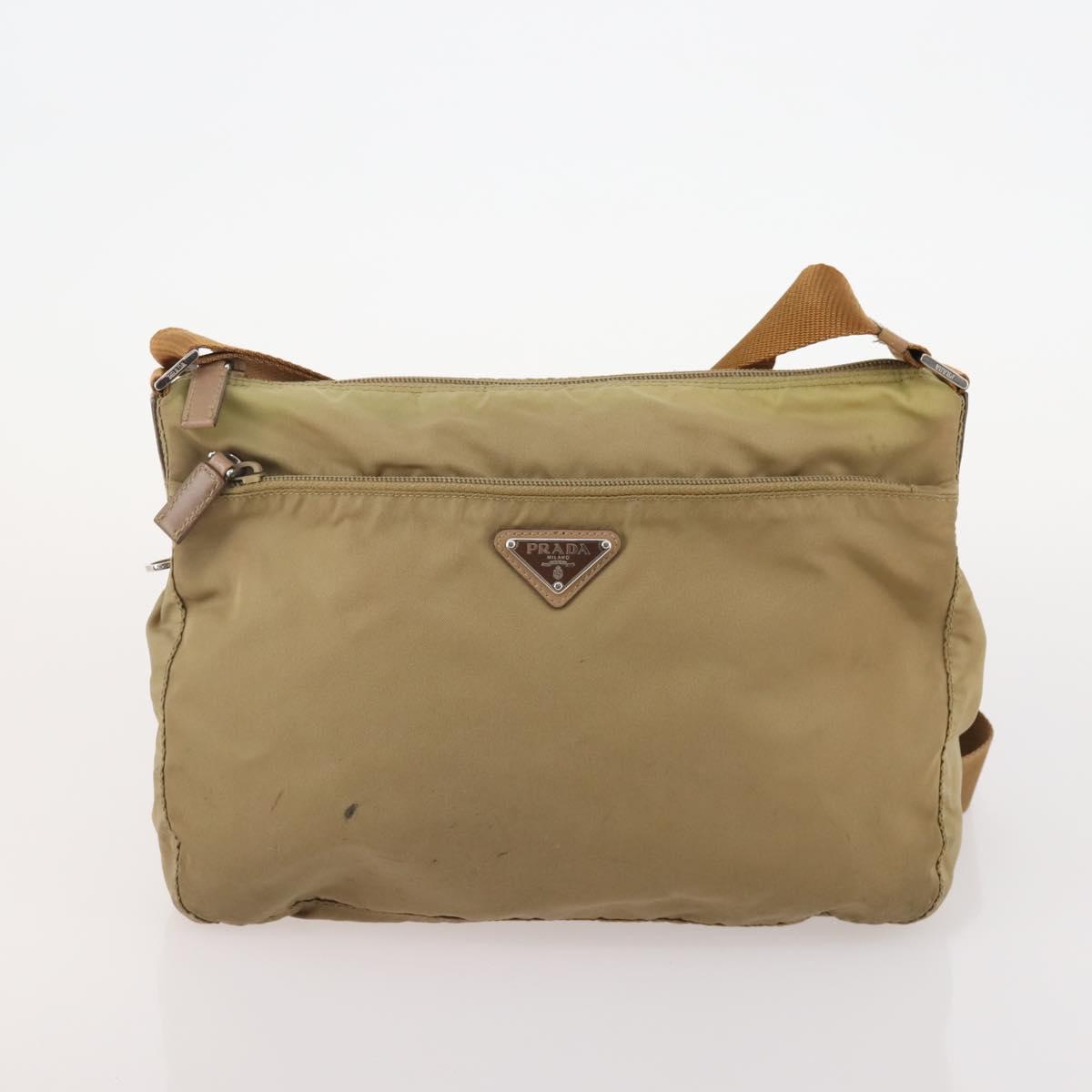 PRADA Shoulder Bag Nylon 2 Set Beige Gray Auth bs34887