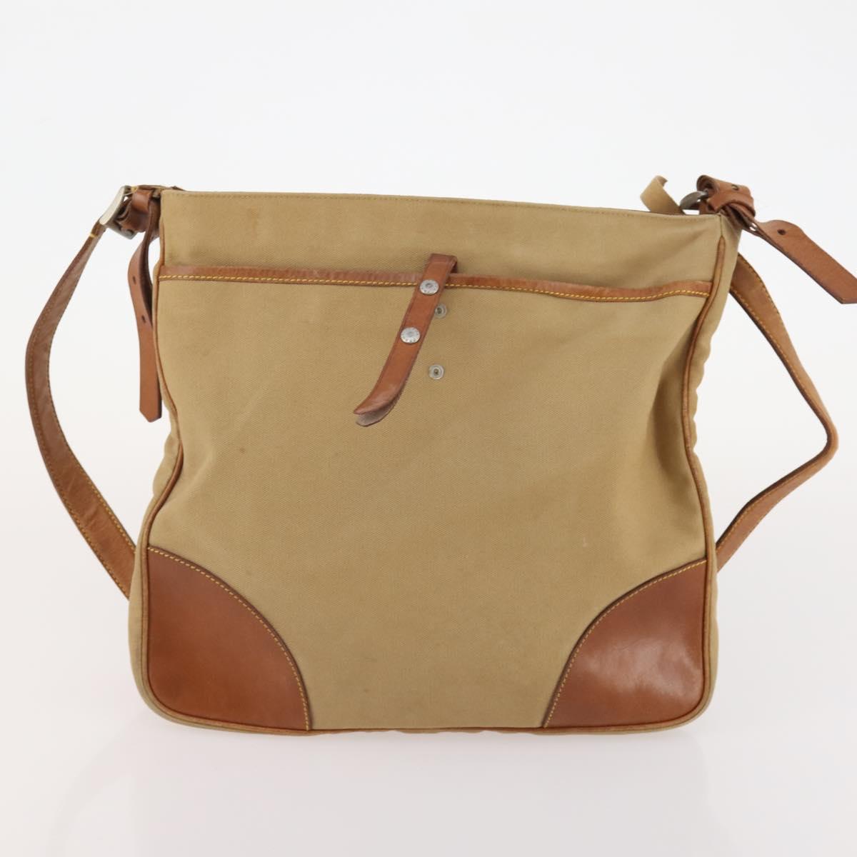 PRADA Shoulder Bag Canvas Nylon Leather 3 Set Brown White Auth bs34891
