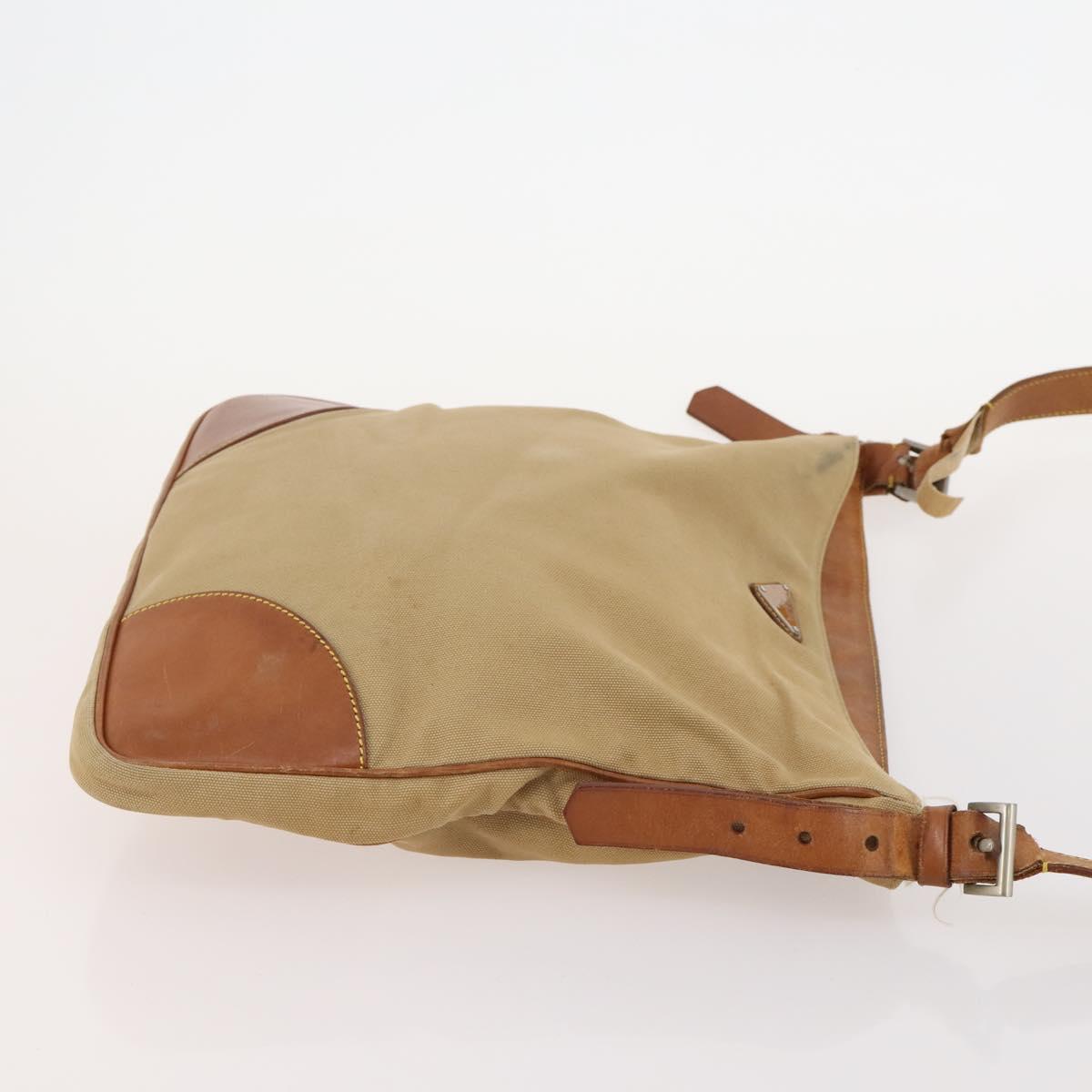 PRADA Shoulder Bag Canvas Nylon Leather 3 Set Brown White Auth bs34891