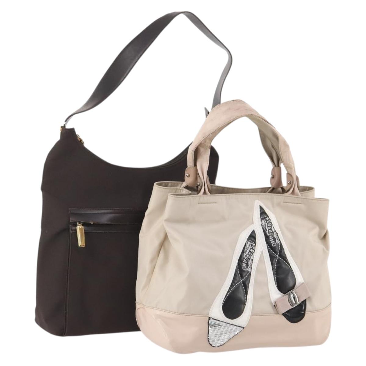 Salvatore Ferragamo Shoulder Bag Nylon 2 Set Pink Dark Brown Auth bs34893
