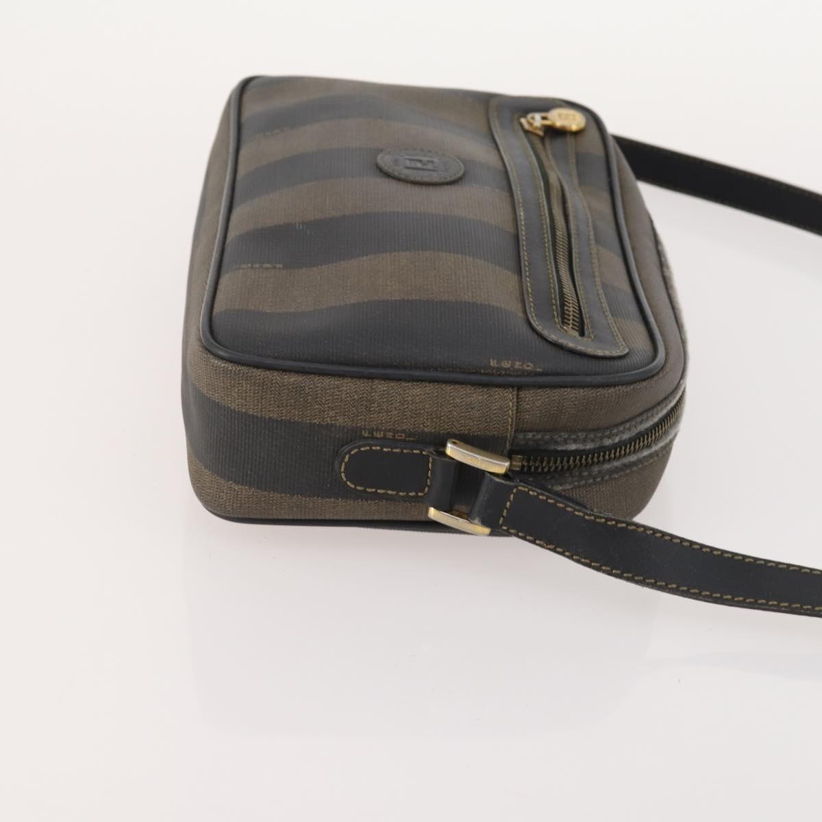 FENDI Pecan Canvas Shoulder Bag PVC 2 Set Black Brown Auth bs34895
