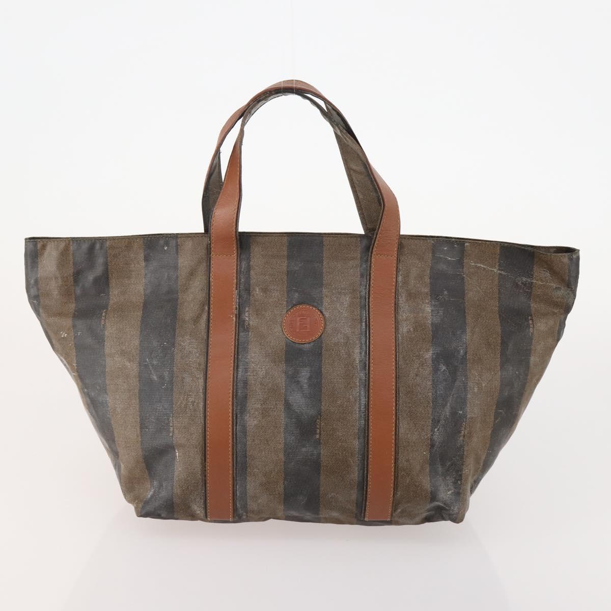 FENDI Pecan Canvas Shoulder Bag PVC 2 Set Black Brown Auth bs34895