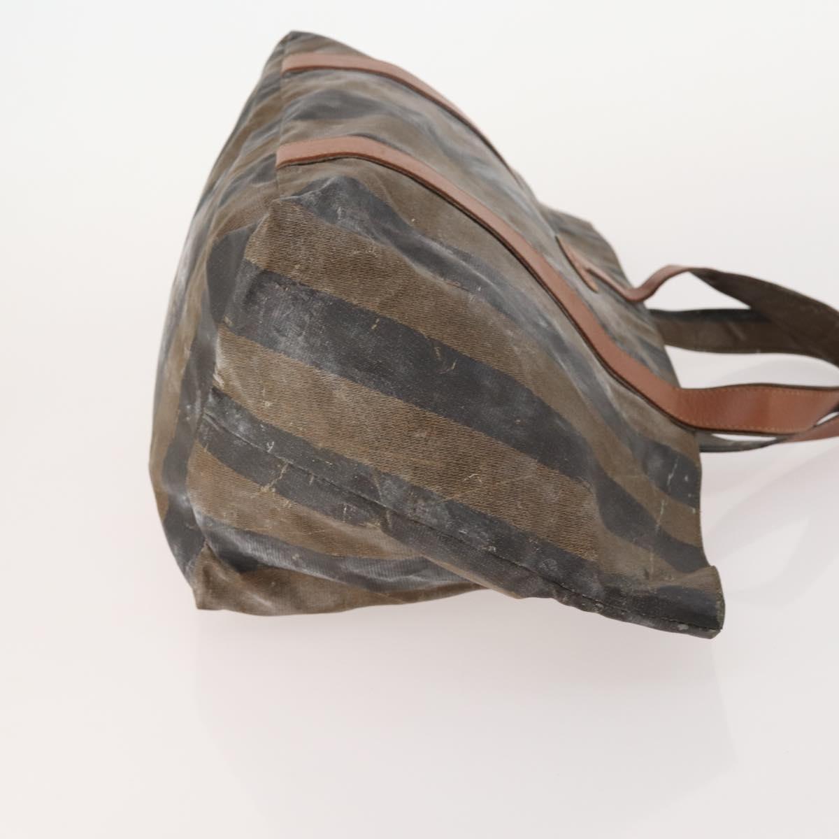 FENDI Pecan Canvas Shoulder Bag PVC 2 Set Black Brown Auth bs34895