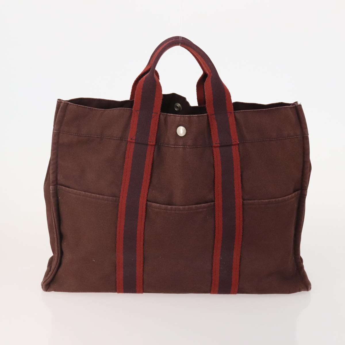 HERMES Fourre Tout Hand Bag Canvas 4 Set Bordeaux White pink Auth bs34897