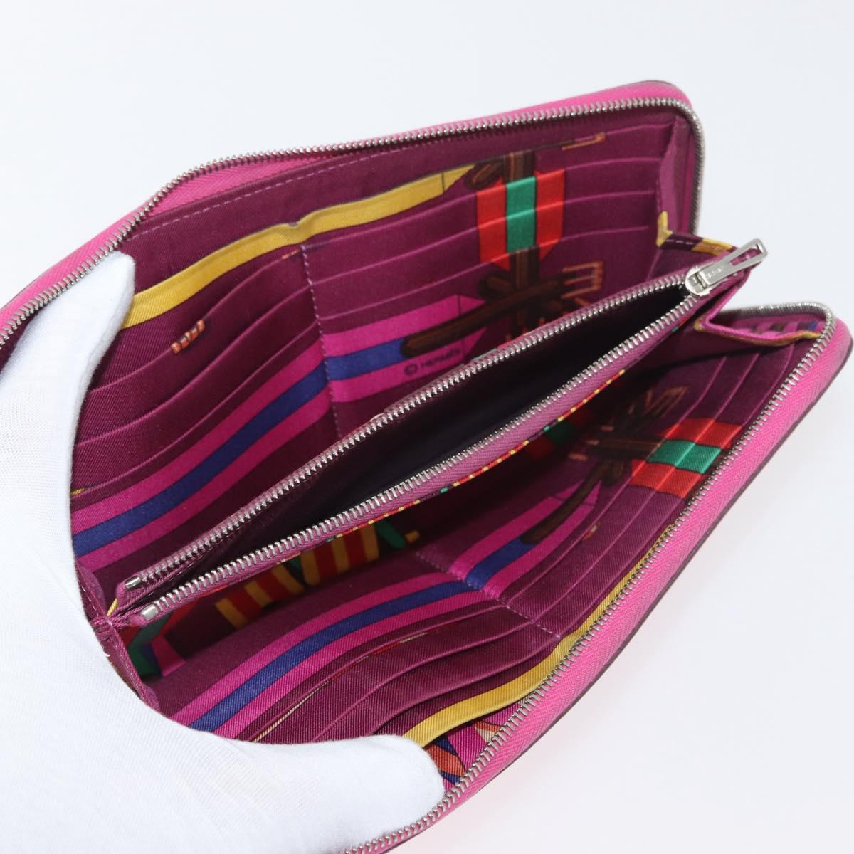 HERMES Wallet Leather 3 Set Pink Red beige Auth bs34898