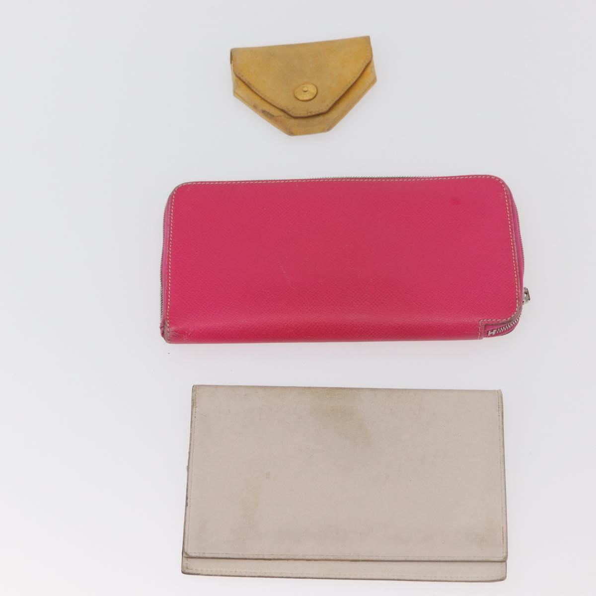HERMES Wallet Leather 3 Set Pink Red beige Auth bs34898