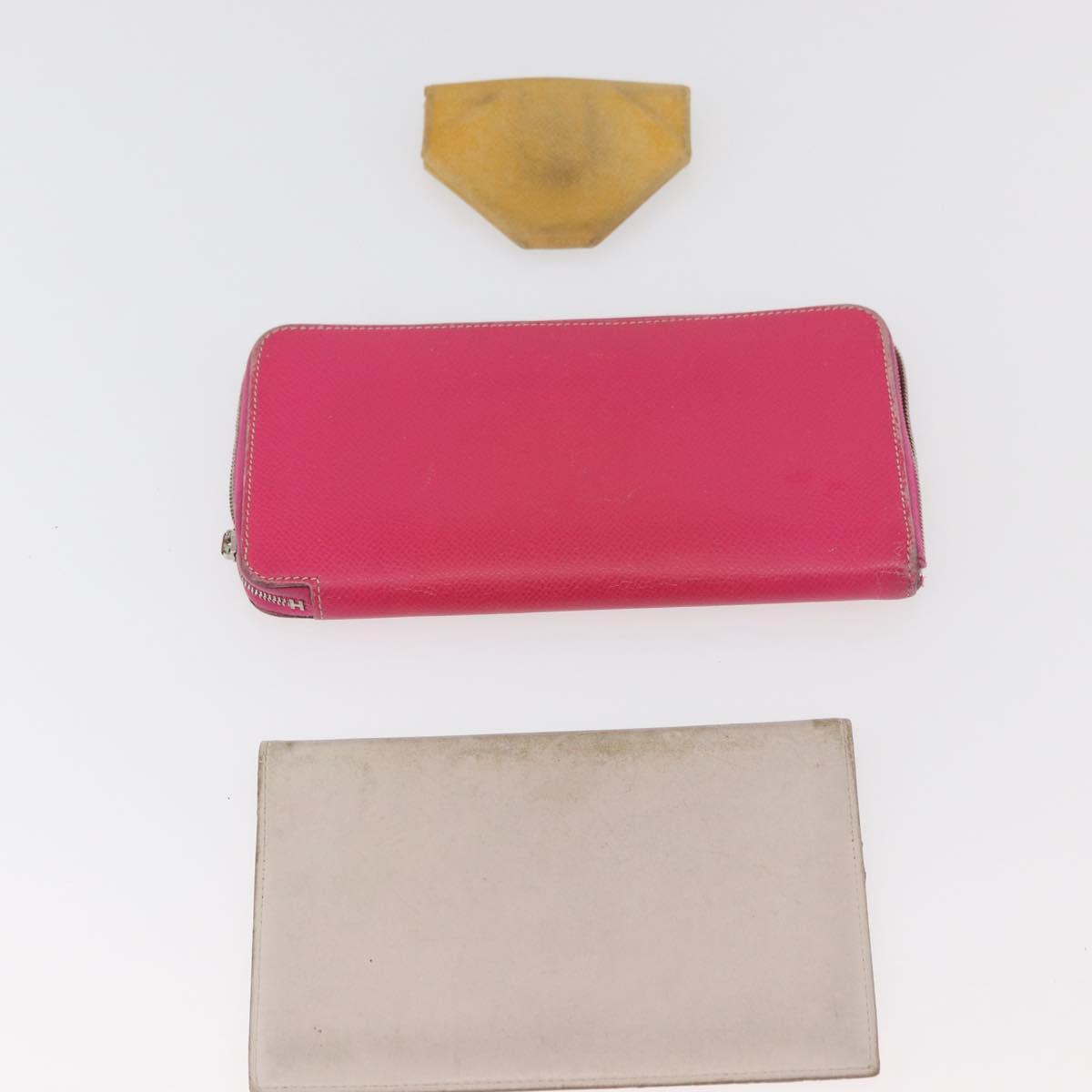 HERMES Wallet Leather 3 Set Pink Red beige Auth bs34898